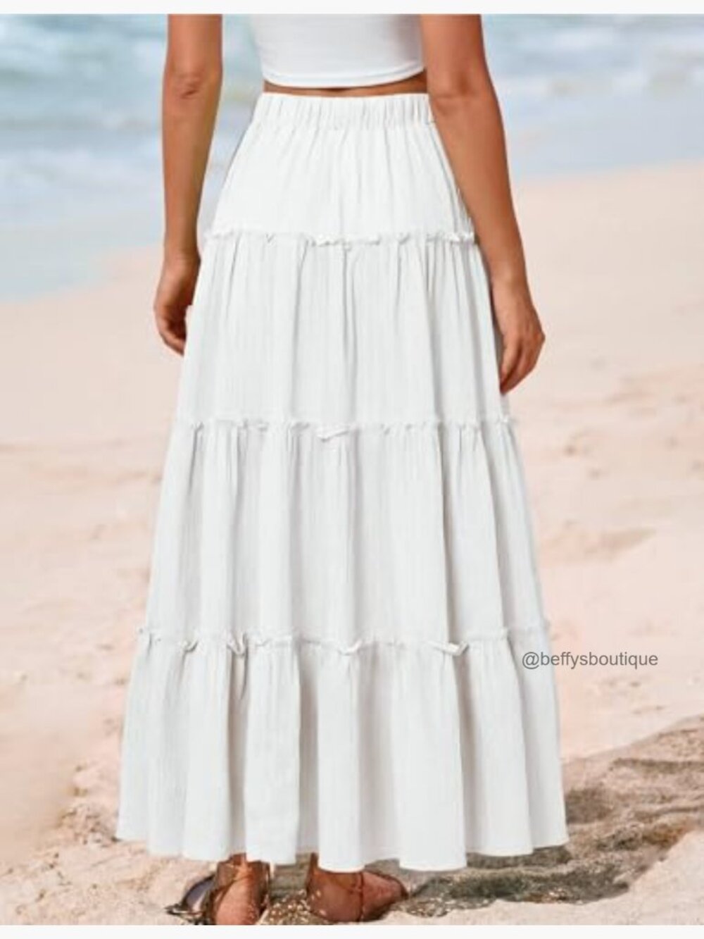 Boho Flowy Ruffle Tiered High Waisted A-Line Maxi Skirt - Picture 3 of 7